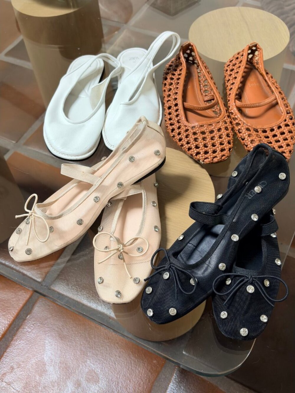 Ballet Flats Bundle - 4 Pairs: Cider Jeweled x2, Zara Leather Slingback, Joie Ma